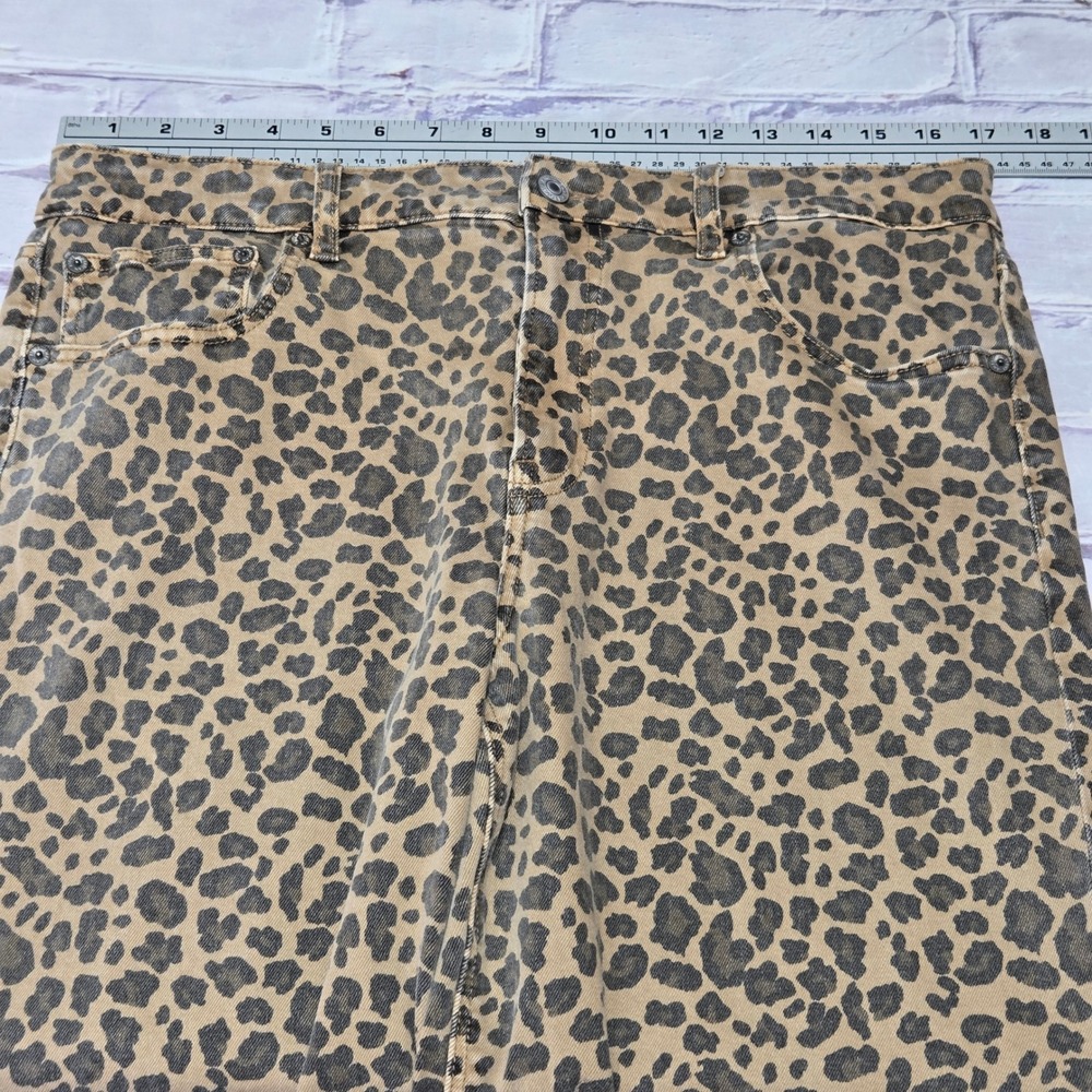 American Eagle Jeans Tan Leopard Wide Leg Animal Print Women Size 12 Regular - Picture 11 of 16